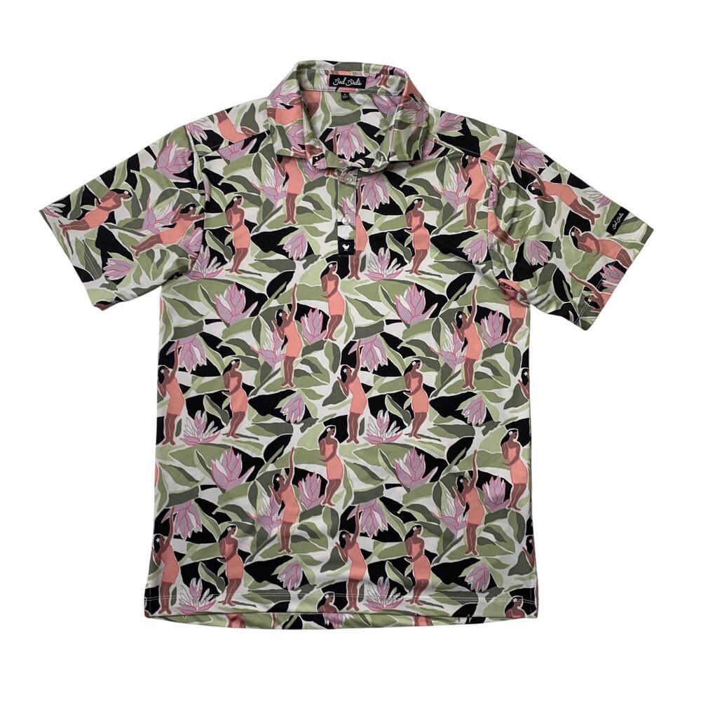Bad Birdie Polo Shirt Men S Small Floral Leilani Short Sleeve Golf Hula Girls